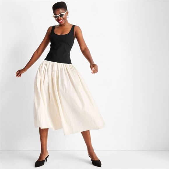 Target Future Collective Sleeveless Contrasting Knit Ankle Dress in Black Cream - Picture 2 of 11